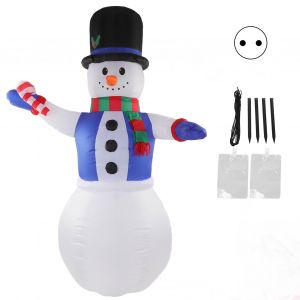 Hjlian Bonhomme De Neige Gonflable De Noel De 2,4 M De Haut Avec Cannes De Bonbon, Gilet Bleu, Decoration De Jardin Gonflable, Bonhomme De Neige Eclaire Par Led, Prise Ue 100-240 V - Neuf