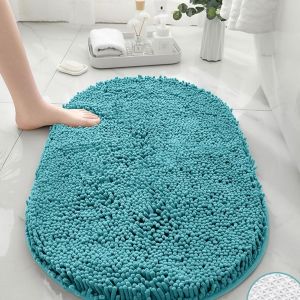 KAL-Tapis De Bain Antidérapant, Ovale Tapis Salle De Bain Absorbant En Microfibre Chenille Tapis De Douche, Doux Et Confortable Tapis De Sol Lavable (40X60Cm,Bleu Gris) - Neuf