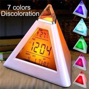 Numérique Horloge De Table Avec Thermomètre Et De La Pyramide Lcd Alarme - Neuf