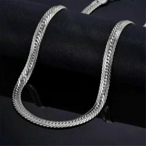 Chaîne Plate En Métal De Couleur Argentée Classique Collier Serpent À Chevrons Chaîne Pour Hommes Femmes Long Collier Bijoux Cadeau - Neuf