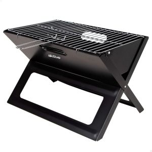 63033 - Barbecue &agrave; Charbon Portable et Pliable en Acier Noir et Rectangulaire, avec Poign&eacute;e de Transport, Dimensions 45 X 29 X 30 cm, Facile &agrave; Monter et &agrave; Transporter - Neuf