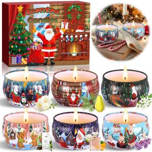 TRAHOO-Bougies Parfum&eacute;es, Bougie Noel 6 Bougie Parfum&eacute;e de No&euml;l Bougies d'Aromath&eacute;rapie en Cire De Soja Naturelle pour L'aromath&eacute;rapie Mariage Bath Yoga Cadeau de F&ecirc;te des M&egrave;res, pour F&ecirc;te D&eacute;cor - Neuf