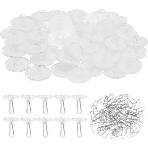 100 Pcs Crochet De Plafond Auto-Adhésif,Crochet De Suspension Au Plafond Sans Perçage Support Mural Amovible Avec 100 Pcs Crochets En Acier Inoxydable Pour Décorations De Fête De Mariage - Neuf