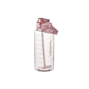 Bouteille D'eau Transparente En Plastique De 2000 Ml Avec Paille Et Graduation - Rose - Neuf