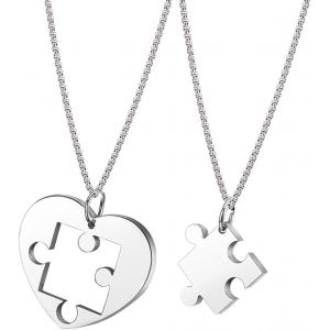 1paire Collier De Couple En Forme De Coeur Puzzle Couple Femmes Et Hommes, En Acier Inoxydable Pendentif En Forme De Coeur Collier D&eacute;tachable Bijoux D'amiti&eacute; Cadeau De Couple[X470] - Neuf
