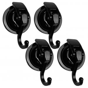 Lot de 4 crochets &agrave; ventouses ultra-r&eacute;sistants pour douche, fen&ecirc;tre, cuisine, salle de bain. R&eacute;utilisables sans per&ccedil;age, ils sont parfaits pour les serviettes, les &eacute;ponges, les peignoirs, les manteaux, les couronnes et autres d&eacute;corations. - Noir - Neuf