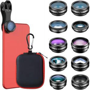 10 En 1 Objectif Telephone Portable, Kit Objectif Pour Iphone, 22x Téléphoto, Macro 15 X, 198° Fisheye, Pour La Plupart Des Smartphones[Car781367] - Neuf