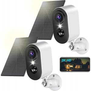 ChenQuanSarl-2K Camera Surveillance Wifi Avec Panneau Solaire - Caméra Surveillance Wifi Exterieure Sans Fil Batterie, Vision Nocturne Couleur, Extérieure/Intérieure, Pir Détection Mouvement, Ip66, 2 - Neuf