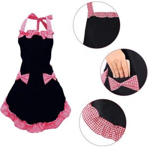Tablier Pour Femme, Tablier Noir Pour Femme Avec 2 Poches, Tablier De Cuisine Imperméable, Tablier De Chef Pour Cuisiner, Jardiner, Tablier Senior Comme Cadeau Pour Maman, Épouse, Petite Amie - Neuf