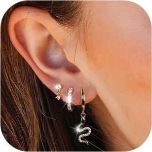 Kal-Paires Boucles D'oreilles Argent 925 Piercings Oreille Pour Femme Plaqu&eacute;e Or 14 Carats Petites Clou D'oreilles Mini Cr&eacute;oles Pour Plusieurs Cartilage Bijoux Femme - Neuf