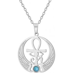 Kales-Collier Ankh Croix ?il D'horus Avec Pierre De Lune Turquoise Symbole Égyptien Ancien Ankh Croix Ankh Acier Inoxydable Pendentif Religieux Collier - Neuf