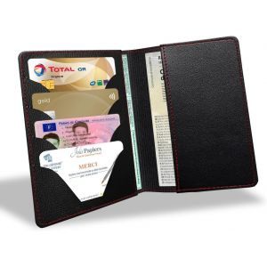 CAUC-Porte Carte Grise Porte Papiers Voiture Permis De Conduire Cuir Synth&eacute;tique Etui Carte Grise Noir/Rouge Haute Qualit&eacute; SUV Driver u2013 Marque Francaise - Neuf