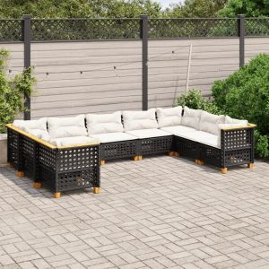 Prolenta Premium - Salon De Jardin 9 Pcs Avec Coussins Noir R&eacute;sine Tress&eacute;e - Neuf