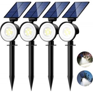 Lampe Solaire Ext&eacute;rieur Jardin Lot De 4, Spot Solaire Exterieur Puissant 53 Led/3 Modes, &Eacute;tanche R&eacute;glable Lumiere Solaire Pour All&eacute;e Chemins Murale[Blanc Froid] - Neuf