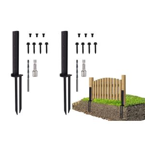 Kit d'ancrage pour poteau de cl&ocirc;ture H Design - 2 pi&egrave;ces, piquet de sol pour la r&eacute;paration de cl&ocirc;ture avec vis et cl&eacute; - Neuf
