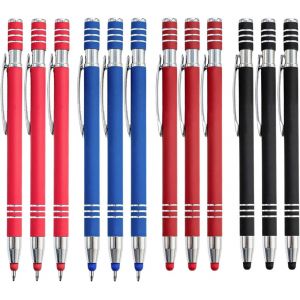 Lot de 12 stylos &agrave; Bille 2 en 1 avec Stylet Tactile, 4 Couleurs, Stylet capacitif et Stylo &agrave; Bille, multifonctionnels, pour Tablette, Smartphone, &eacute;cran Tactile - Neuf