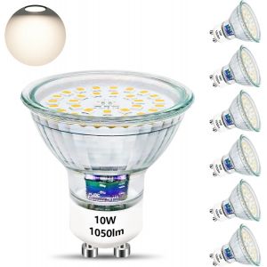 Gu10 Led 10w Ampoule Remplace 100w Halogène 4500k Base Verre 1050lm Lampe Led Lumineux 230v Angle D'abstraction 120° Spot,Non Variable 6 Pièces - Neuf
