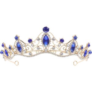 Kalvd-Reine Couronnes De Mariage Diadèmes Mariée Couronnes Princesse Cristal Bandeau Tiare Mariée Coiffe Costume Anniversaire Accessoires Accessoires Cheveux Or Bleu - Neuf