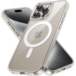 LORANKA-Coque Magn&eacute;tique pour iPhone 15 Pro 6,1 Pouces Compatible avec MagSafe Recharge sans Fil, &Eacute;tui Housse de T&eacute;l&eacute;phone Antichoc, Dos Transparente Anti-Rayures (Transparente) - Neuf