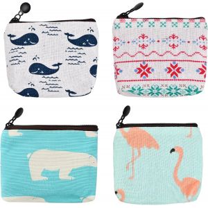 Petit Porte Monnaie,4 Pcs Portes Monnaies En Toile,Mignon Petit Pochette Portefeuille Avec Fermeture Eclair,Mini Porte Monnaie En Toile,Pour Monnaie,Cartes,Cl&eacute;s,Papeterie - Neuf