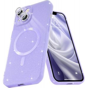 Sjzg-Coque Magn&eacute;tique Pour Iphone 15 Etui &Agrave; Paillettes Brillant Compatible Avec Magsafe Charge Sans Fil Housse De Protection Antichoc Pour Appareil Photo Glitter Silicone Tpu Souple,Mauve - Neuf