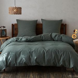2-Piece Bedding Set-100% Washed Cotton-Soft And Comfortable-Oeko-Tex Certified Duvet Cover & 1 Pillowcase (155 X 220 Cm,1 X 80 X 80 Cm,Green) - Neuf