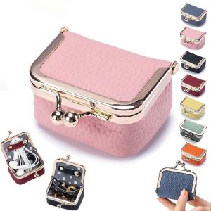 Cuir Mini Boîte À Bijoux, Vintage De Cuir Du Corned De L'argent De Poche À Kiss Lock - Neuf