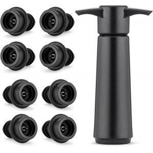 Pompe &Agrave; Vide Vin Noire Avec 8 Bouchons Silicone - Neuf