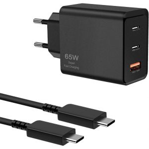 LORANKA-65W 3Port Chargeur Rapide, USB C Prise pour Samsung Galaxy S24 Ultra/S24+/S24/S23 Ultra/S23/S22/S21/S20, A55/A54/A25/A15, Z Fold 6, iPhone iPad Pro Air, Google Pixel Adaptateur avec 2M 5A C&acirc; - Neuf