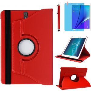 ERYI-Étui Housse Coque Pour Samsung Galaxy Tab S3 9.7 Pouces 2017 (Sm-T820 Sm-T825) - 360 Degrés Rotation Full Protection Kickstand Case Cover,Avec Un Stylo,Écran Film (Red) - Neuf