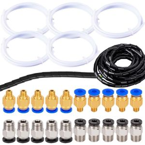 Lot de Ptfe Téflon Tube 5 Pièces Avec 10pcs Pc4-M6 +10 Pcs Pc4-M10 Pneumatique Connecteur +1 Spirale Flexible Universel Pour Imprimante 3D Filament De 1.75mm - Neuf