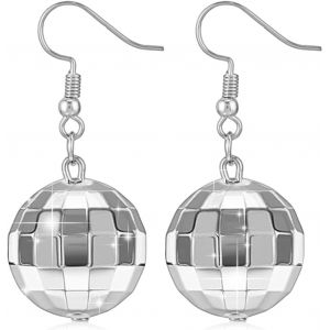 Senior-Boucles D'oreilles À Boule De Discothèque Années 70 - Mirrorball En Argent - Accessoires Vintage Pour Fêtes De Bal Et Costumes, Zinc Argent, Pas De Gemme[L96] - Neuf