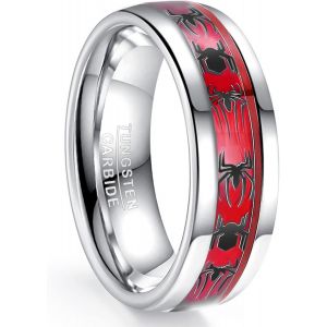 Tianyi-Bague Rouge Avec Araignées Argentée/Noire Anneau En Tungstène Plaqué Argent Avec Papier Opale Alliance Pour Homme Femme Taille 52(16.6) À 70(22.3) - Neuf