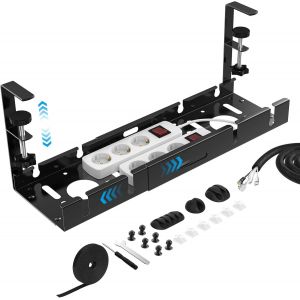 Cable Management Bureau, Range Cable Bureau sans Per&ccedil;age, Chemins de C&acirc;bles R&eacute;tractable de 35cm &agrave; 53,5cm, Kit Rangement Cable Bureau, Cache Cable Bureau, Organisateur de Cable, Noir - Neuf