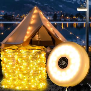 Guirlande Lumineuse de Camping 10M Nuages Alpins Guirlande Lumineuse Camping Lumière Lampe de Poche 3 en 1 IP65 2000 mAh 30S rouleau UPPortable Led Fairy Lights USB lumières de fées Warm - Neuf