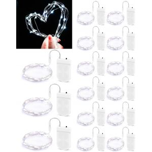 KAL-Lot De 15 Guirlandes Lumineuses Led De 2 M/20 Led En Fil De Cuivre Étanche Pour Chambre À Coucher, Noël, Fêtes, Mariages (Blanc Froid X 15) - Neuf