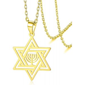 Kal-Collier Étoile De David Pour Femme Étoile Juive Avec Menorah Collier En Acier Inoxydable Hanoukka Pendentif Collier Pour Hommes Israël Bijoux Religieux - Neuf