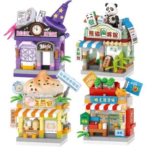 lbgwp60-Lot De 4 Mini Blocs De Construction City Shop Street View, Collection D'Architecture De Simulation, Briques De Construction De Particules - Neuf