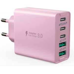 JGD-Chargeur USB C, Bloc de Charge 5 Ports, 50W Multi USB C Station de Charge, Multiport Type C Chargeur, Chargeur Rapide PD, Compatible avec iPhone 12/13/14/15/Samsung S24/S23/S22/tablette (Rose) - Neuf