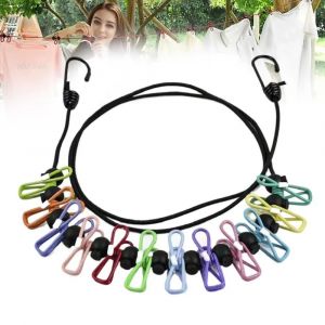 Pp-Corde &Agrave; Illant Pour Camping En Plein Air,Fil De Fer R&eacute;glable,R&eacute;tractable,Avec 12 &Eacute;pingles.Multicolor. - Neuf