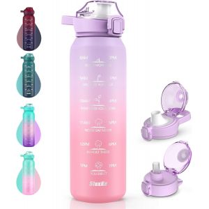 Gourde Isotherme Avec Handle & Marquage De Temps 1l,1000ml Bouteille Isotherme Étanche Sans Bpa, 316 Gourde Inox Anti-Fuite Pour Sport, Gym, Voyage (Violet Rose) - Neuf