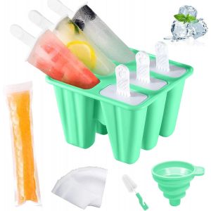 Eryi-Moule À Glace, Moulle A Glace En Silicone Sans Pba, Ice Pop Mold Avec Pinceau De Nettoyage Et Entonnoir De Pliage, Moule A Glace Pour La Préparation De Popsicles Crèmes Glacées Sorbets (Vert) - Neuf