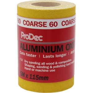Rouleau de 5 m de papier abrasif jaune, oxyde d`aluminium, grain 60 grossier pour poncer bois, peinture, joints, métal et plus, papier abrasif compatible avec les ponceuses électriques - Neuf