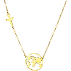 Kal-Collier Carte Du Monde En Acier Inoxydable Pendentif Carte Du Monde En Forme D'avion Pendentif Voyageur De La Terre Bijoux De Fin D'études Pour Femmes Hommes - Neuf