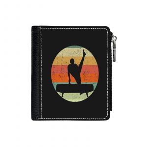 Portefeuille Gymnaste masculin au cheval d'arçons Sunset Gymnastics_7060 Compact en Simili-Cuir PU Porte-Cartes avec Fermeture Éclair Multi-Poches Unisexe Homme Femme A - Neuf