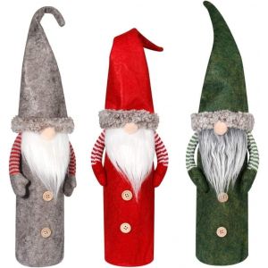 3 Pi&egrave;ces De No&euml;l Bouteille De Vin De Couverture, 3 Couleurs &Agrave; La Main Su&eacute;dois Tomte Gnomes Bouteille De Vin Tops Santa Claus Bouteille Sacs Avec Cordon De Serrage Pour La D&eacute;coration - Neuf