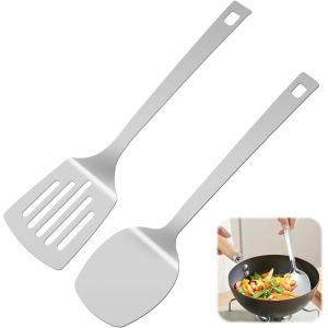 Kalanka-2 Pi&egrave;ces Spatule Cuisine Inox, Solide Spatules De Cuisine Et Fente Poartiule, Spatule Metal Cuisine Avec Trous De Suspension Po&ecirc;les Antiadh&eacute;sives Pour Poisson, ?Ufs, Cr&ecirc;pes - Neuf