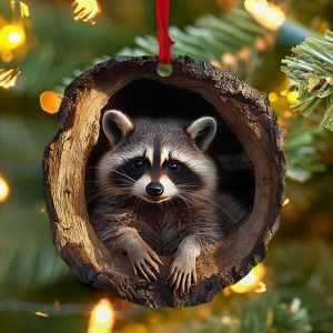 D&eacute;coration de no&euml;l animal mod&egrave;le ornements, 2D acrylique plat petit pendentif arbre de No&euml;l d&eacute;coration saisonniers (raton laveur) - Neuf