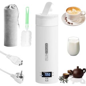 NouvelHorizonstore-Petite bouilloire portable 500 ml, mini tasse &agrave; eau &eacute;lectrique 3 en 1 avec r&eacute;glage de la temp&eacute;rature, arr&ecirc;t automatique, poches et brosses, bouilloire de voyage pour caf&eacute; et th&eacute; - Neuf