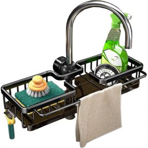 SJZG-&Eacute;tag&egrave;re De Rangement Pour Robinet, Organiseur D'&Eacute;vier Suspendu En Acier Inoxydable, Porte-&Eacute;ponge Avec Bac D'&Eacute;gouttement Amovible Pour Cuisine Et Salle De Bain, Sans Per&ccedil;age, Pour Barre De 18 &Agrave; - Neuf
